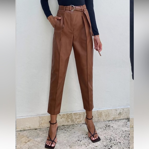 Babaton Pants - Aritzia Babaton Vegan Leather Belted Trouser Pant